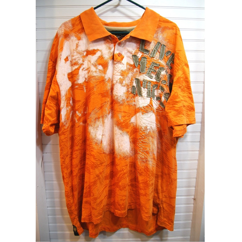Y2K polo Shirt Men's Size‎ 3XL Live Mechanics AOP Embroidered Absract Streetwear